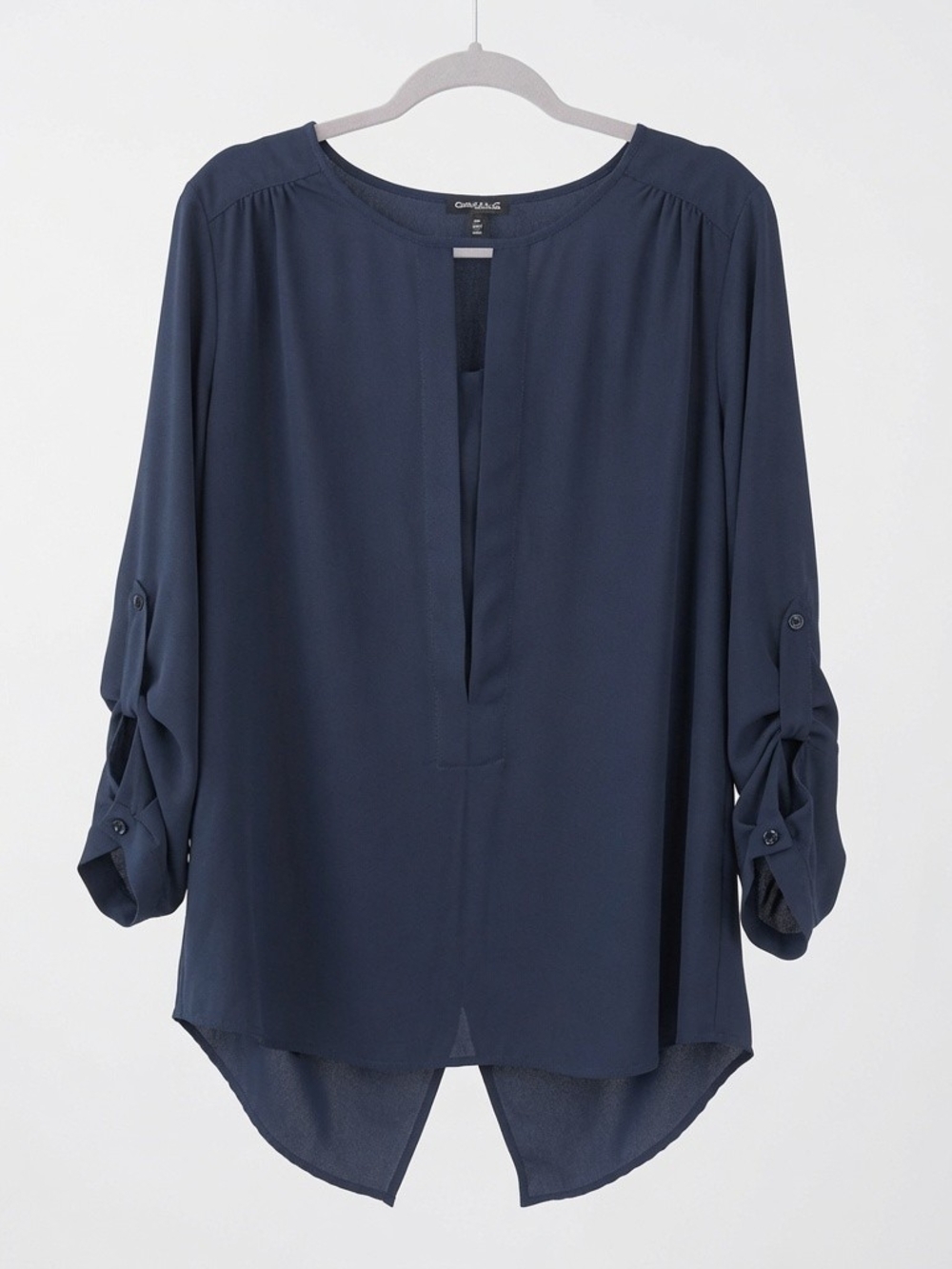 Conrad C Collection Navy Split-Neck Roll-Tab Tunic Size 10 Officecore